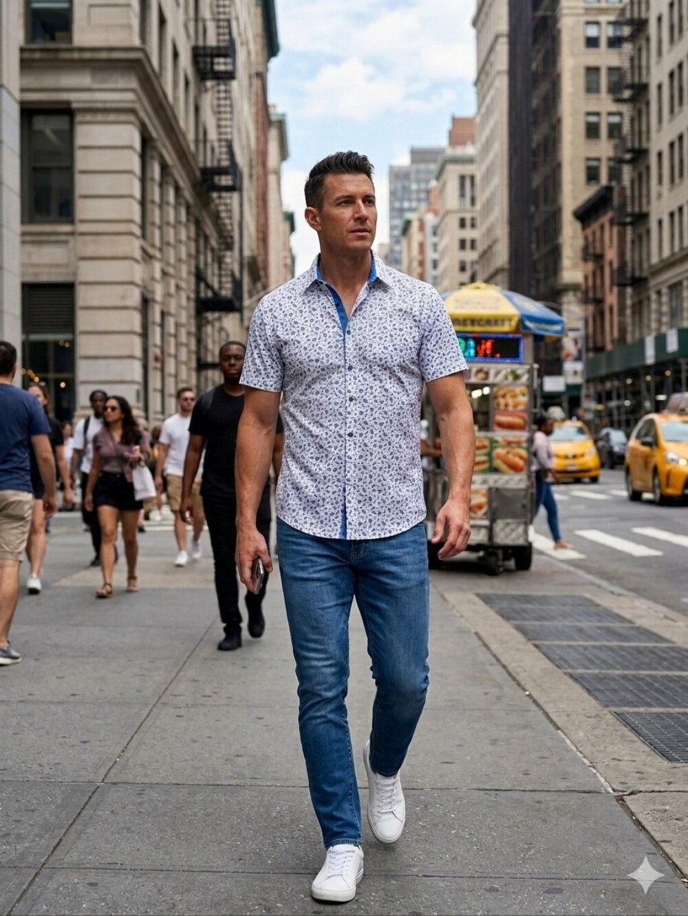 Rugby Brand Men’s Button‑Down Shirt Blue Floral Print Short Sleeve Casual Top XL